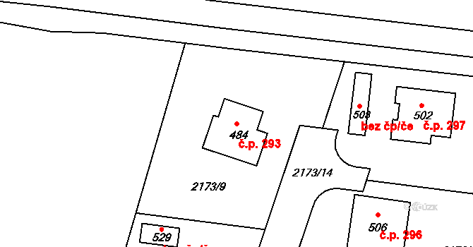 Dolní Ředice 293 na parcele st. 484 v KÚ Dolní Ředice, Katastrální mapa