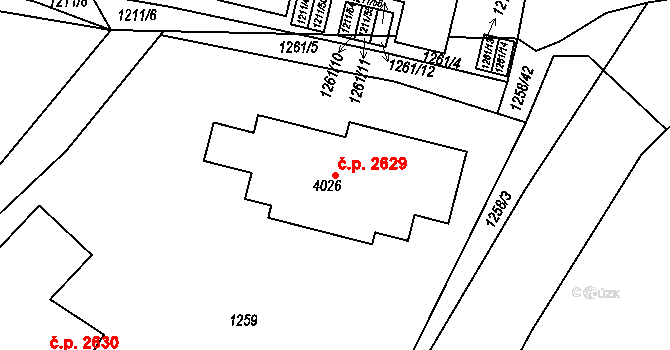 Říčany 2629 na parcele st. 4026 v KÚ Říčany u Prahy, Katastrální mapa