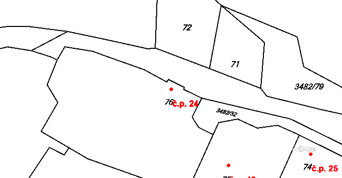 Kozojedy 24 na parcele st. 76 v KÚ Kozojedy u Kralovic, Katastrální mapa