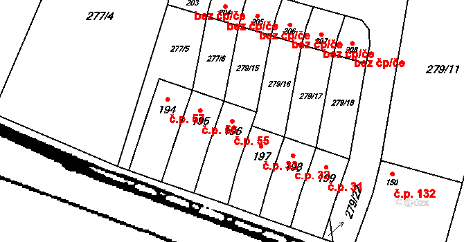Strojetice 55, Kryry na parcele st. 196 v KÚ Strojetice u Podbořan, Katastrální mapa