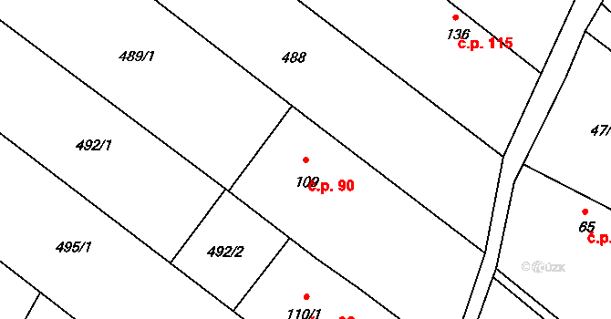 Želeč 90, Měcholupy na parcele st. 109 v KÚ Želeč u Žatce, Katastrální mapa