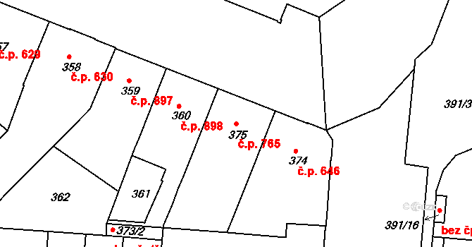 Louny 765 na parcele st. 375 v KÚ Louny, Katastrální mapa