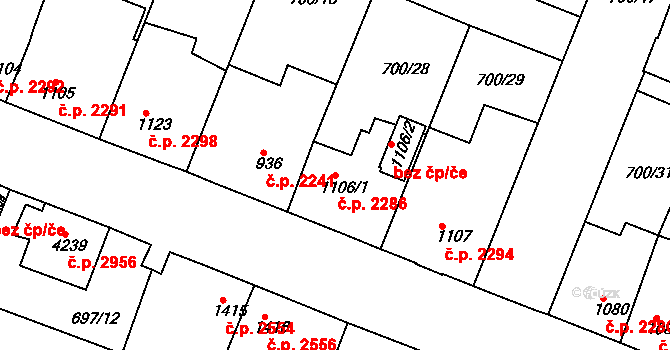 Havlíčkův Brod 2286 na parcele st. 1106/1 v KÚ Havlíčkův Brod, Katastrální mapa