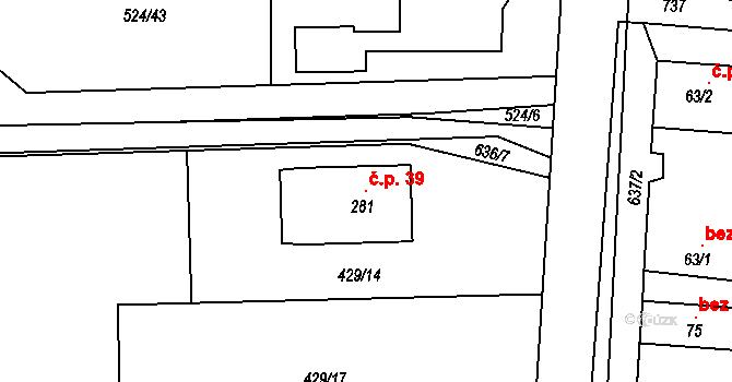 Kamhajek 39, Křečhoř na parcele st. 281 v KÚ Křečhoř, Katastrální mapa