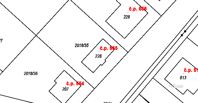 Chlupice 555, Hostěradice na parcele st. 226 v KÚ Chlupice, Katastrální mapa