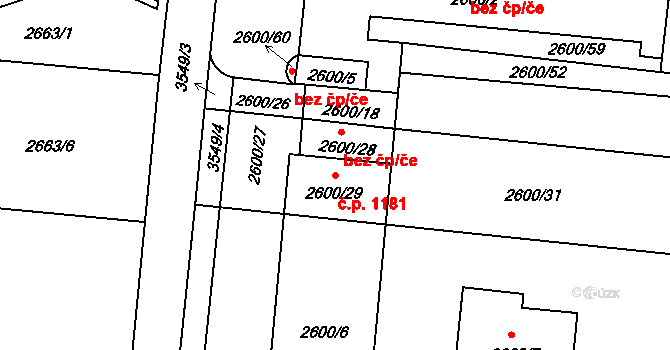 Holešov 1181 na parcele st. 2600/6 v KÚ Holešov, Katastrální mapa