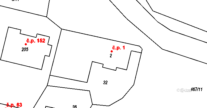 Běrunice 1 na parcele st. 2 v KÚ Běrunice, Katastrální mapa