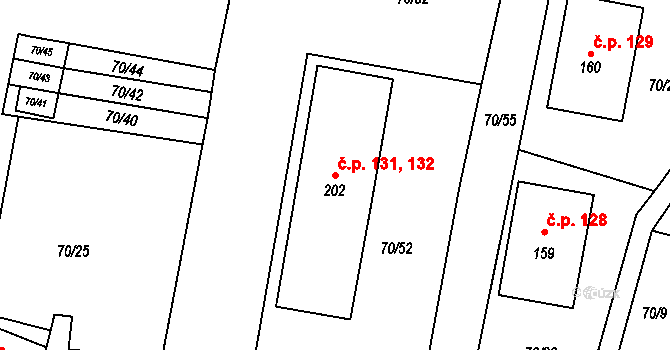 Tavíkovice 131,132 na parcele st. 202 v KÚ Tavíkovice, Katastrální mapa