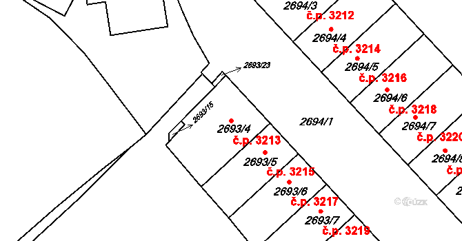 Znojmo 3213 na parcele st. 2693/4 v KÚ Znojmo-město, Katastrální mapa