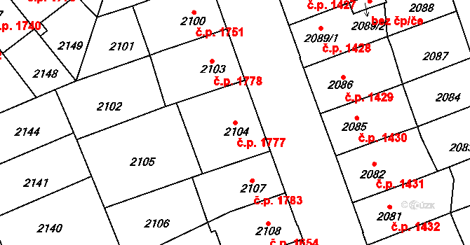Přerov I-Město 1777, Přerov na parcele st. 2104 v KÚ Přerov, Katastrální mapa