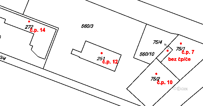 Křiváček 12, Řehenice na parcele st. 251 v KÚ Malešín, Katastrální mapa
