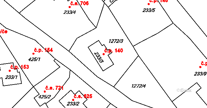 Dolní Maxov 140, Josefův Důl na parcele st. 233/3 v KÚ Dolní Maxov, Katastrální mapa
