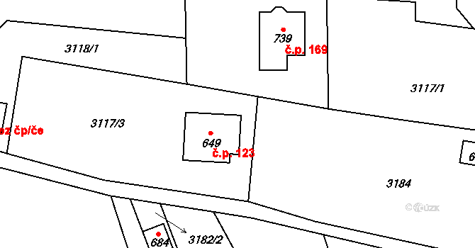 Koberovy 123 na parcele st. 649 v KÚ Koberovy, Katastrální mapa