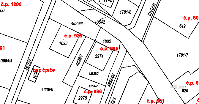 Hrušovany nad Jevišovkou 995 na parcele st. 2274 v KÚ Hrušovany nad Jevišovkou, Katastrální mapa