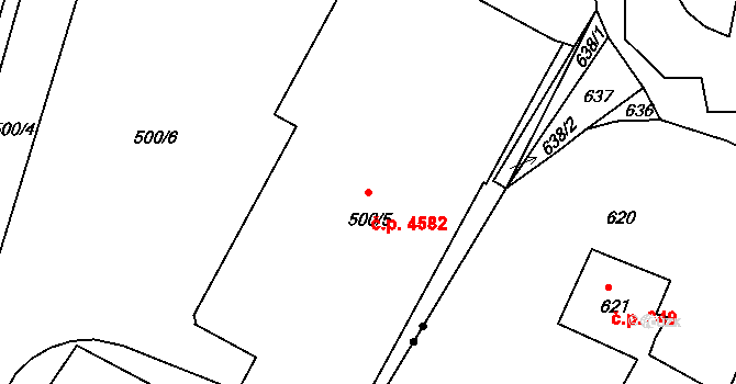 Rýnovice 4582, Jablonec nad Nisou na parcele st. 500/5 v KÚ Rýnovice, Katastrální mapa