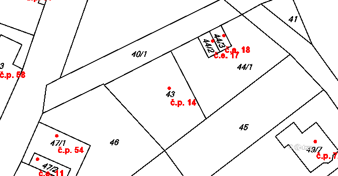Heroltice 14, Jihlava na parcele st. 43 v KÚ Heroltice u Jihlavy, Katastrální mapa