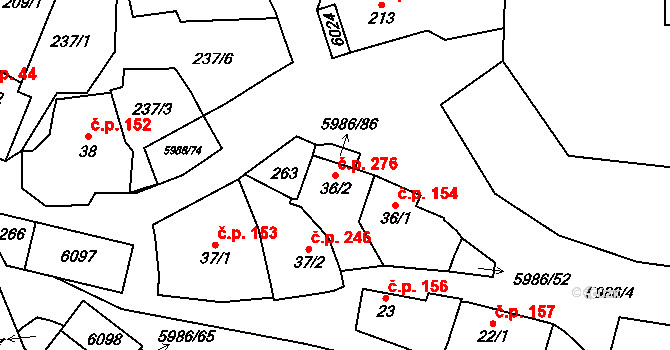 Kamenice 276 na parcele st. 36/2 v KÚ Kamenice u Jihlavy, Katastrální mapa
