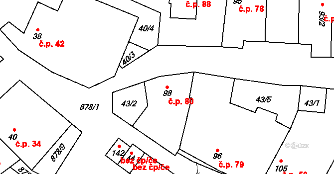 Opatov 80 na parcele st. 98 v KÚ Opatov u Jihlavy, Katastrální mapa