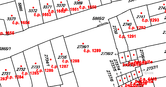 Jihlava 1289 na parcele st. 2736/1 v KÚ Jihlava, Katastrální mapa