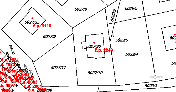 Jihlava 2249 na parcele st. 5027/33 v KÚ Jihlava, Katastrální mapa
