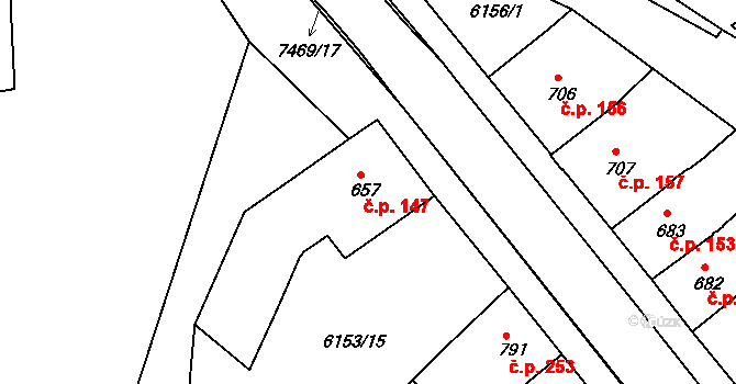 Telč-Štěpnice 147, Telč na parcele st. 657 v KÚ Telč, Katastrální mapa