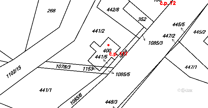 Tyra 117, Třinec na parcele st. 400 v KÚ Tyra, Katastrální mapa