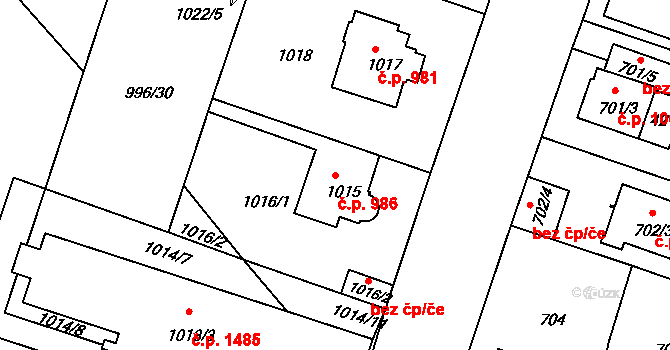 Čelákovice 986 na parcele st. 1015 v KÚ Čelákovice, Katastrální mapa
