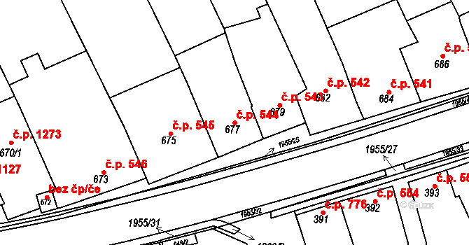 Mistřín 544, Svatobořice-Mistřín na parcele st. 677 v KÚ Mistřín, Katastrální mapa