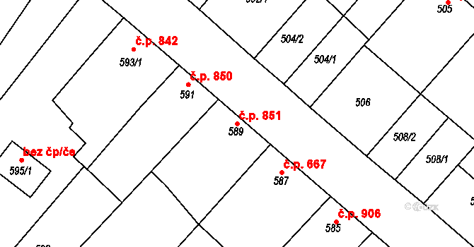 Mistřín 851, Svatobořice-Mistřín na parcele st. 589 v KÚ Mistřín, Katastrální mapa