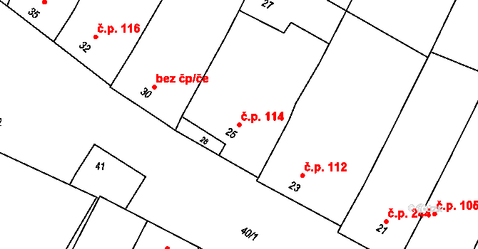 Těmice 114 na parcele st. 25 v KÚ Těmice u Hodonína, Katastrální mapa