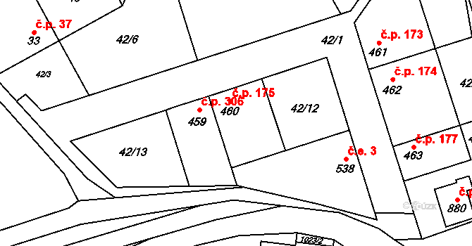 Pchery 175 na parcele st. 460 v KÚ Pchery, Katastrální mapa