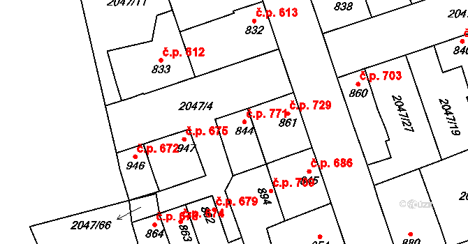 Polná 771 na parcele st. 844 v KÚ Polná, Katastrální mapa
