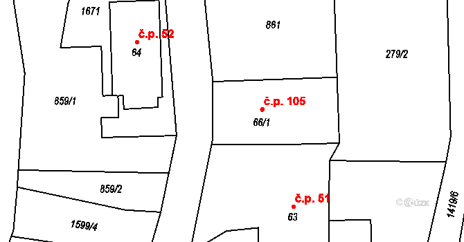 Křišťanovice 105 na parcele st. 66/1 v KÚ Křišťanovice, Katastrální mapa