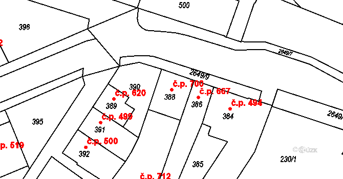 Rýmařov 700 na parcele st. 388 v KÚ Rýmařov, Katastrální mapa