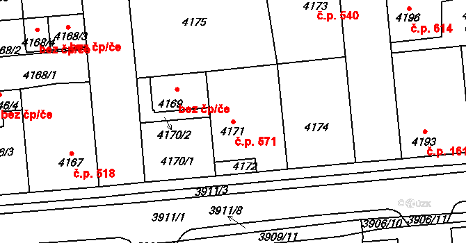 Kročehlavy 571, Kladno na parcele st. 4171 v KÚ Kročehlavy, Katastrální mapa