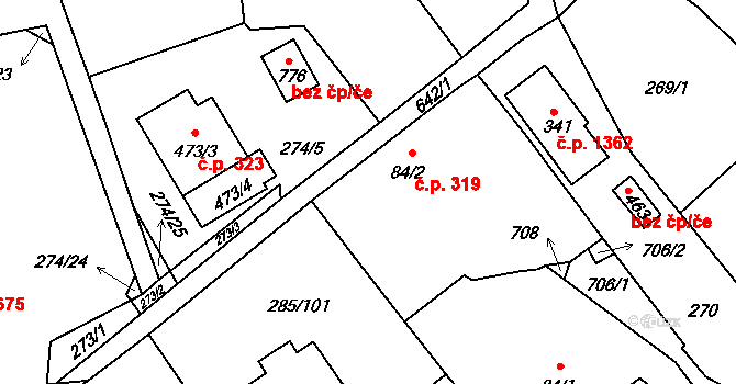 Nová Hospoda 318, Kamenice na parcele st. 84/2 v KÚ Štiřín, Katastrální mapa