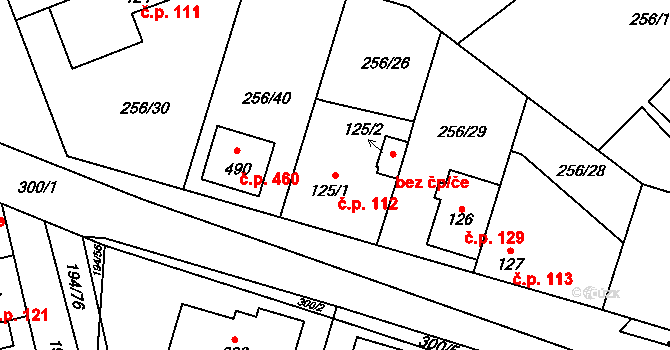 Radonice 112 na parcele st. 125/1 v KÚ Radonice u Prahy, Katastrální mapa