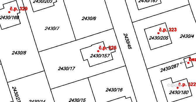 Dačice V 326, Dačice na parcele st. 2430/157 v KÚ Dačice, Katastrální mapa