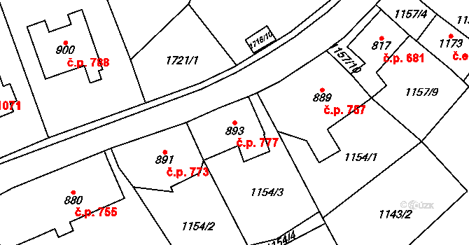 Kraslice 777 na parcele st. 893 v KÚ Kraslice, Katastrální mapa