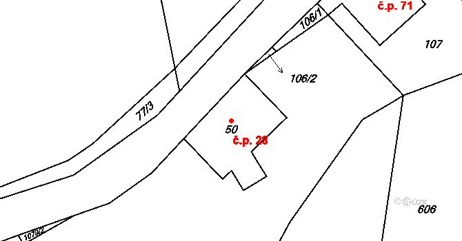 Poustka 28, Višňová na parcele st. 50 v KÚ Poustka u Frýdlantu, Katastrální mapa