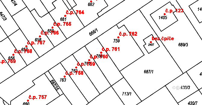 Lomnice nad Popelkou 761 na parcele st. 760 v KÚ Lomnice nad Popelkou, Katastrální mapa