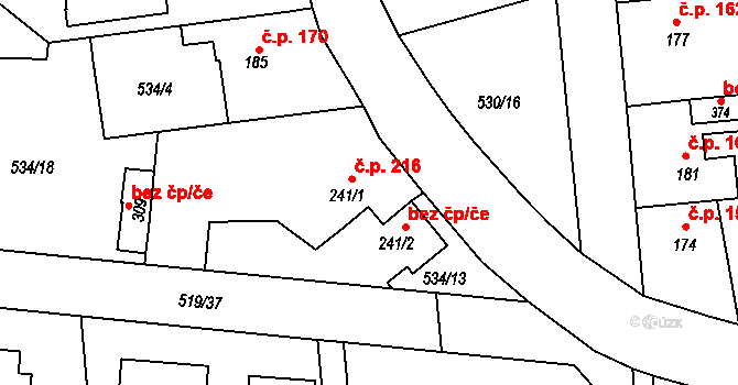 Tetín 216 na parcele st. 241/1 v KÚ Tetín u Berouna, Katastrální mapa