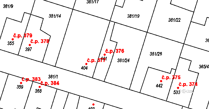 Smiřice 376 na parcele st. 441 v KÚ Smiřice, Katastrální mapa