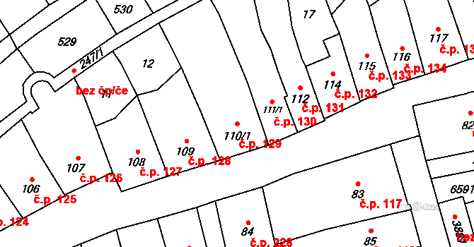Polička-Město 129, Polička na parcele st. 110/1 v KÚ Polička, Katastrální mapa