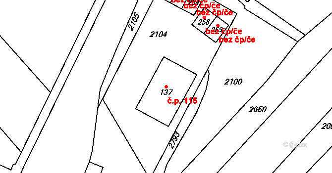 Jankovice 115 na parcele st. 137 v KÚ Jankovice u Holešova, Katastrální mapa