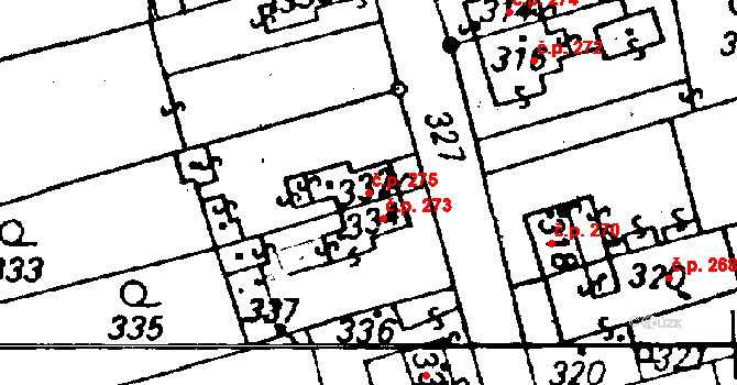 Újezd 275 na parcele st. 332 v KÚ Újezd u Uničova, Katastrální mapa