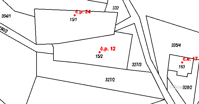 Přízeř 12, Rožmberk nad Vltavou na parcele st. 15/2 v KÚ Horní Jílovice, Katastrální mapa