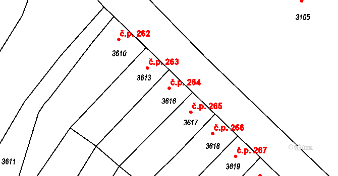Mimoň I 264, Mimoň na parcele st. 3616 v KÚ Mimoň, Katastrální mapa