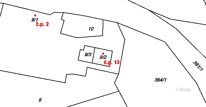 Borek 13 na parcele st. 9/3 v KÚ Borek u Miletína, Katastrální mapa