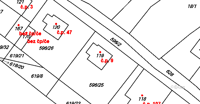 Račice 9 na parcele st. 119 v KÚ Račice u Štětí, Katastrální mapa